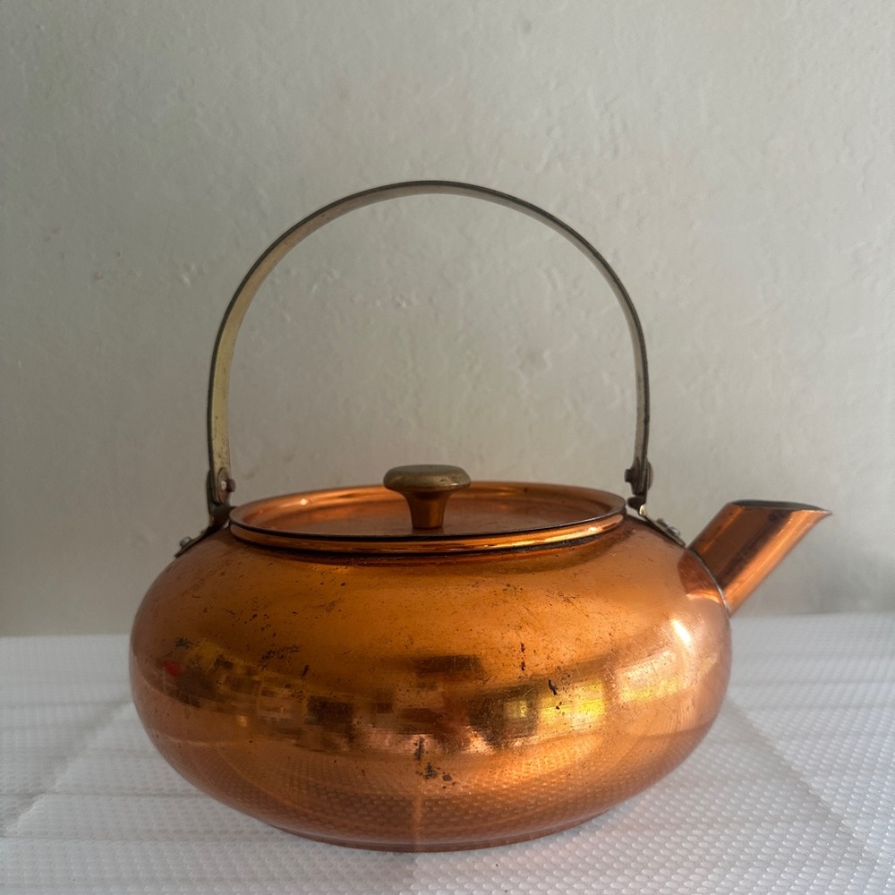 Vintage Copper Teapot with Brass Handle